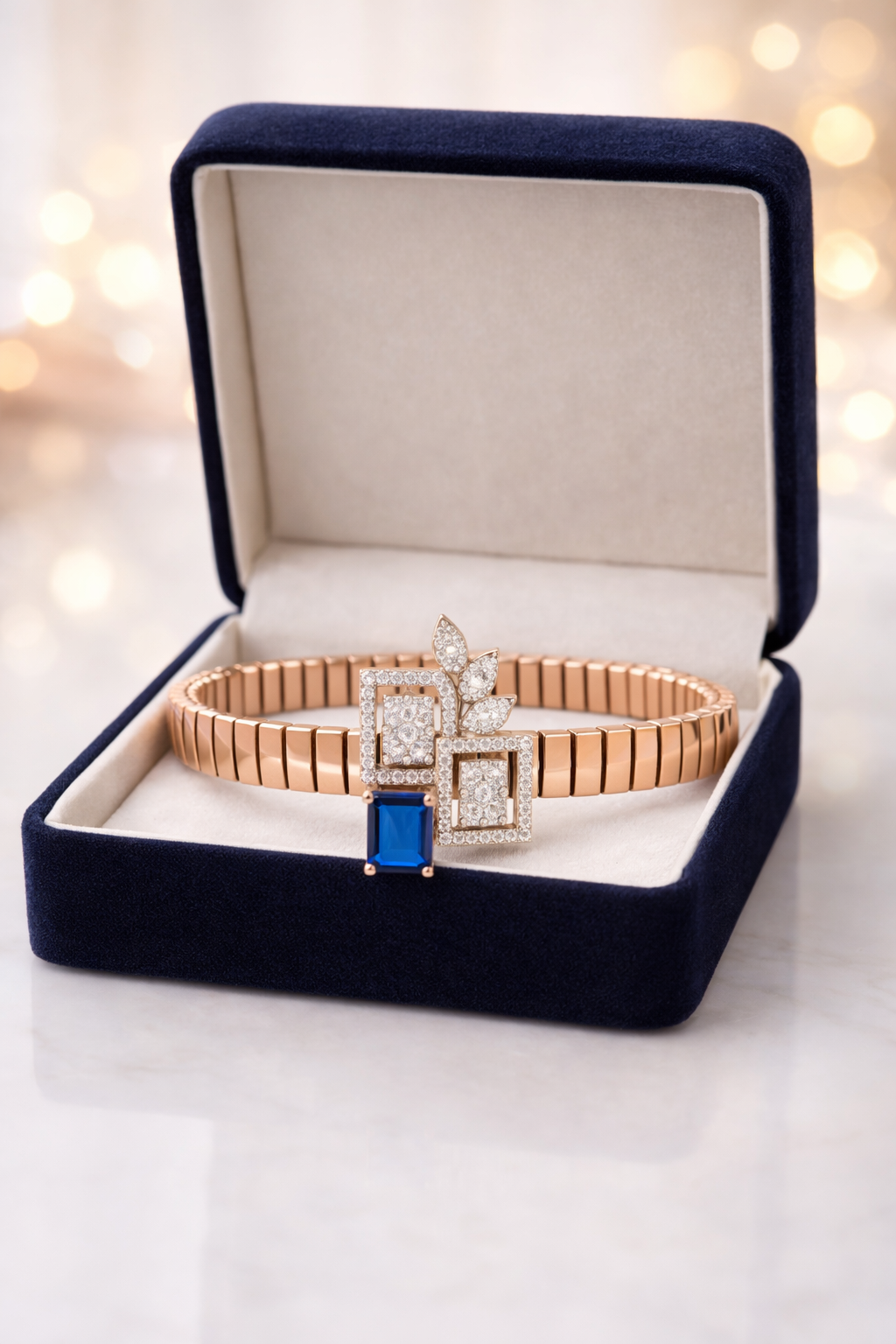 Aurevoir Sapphire Frame Bracelet in Rose Gold & Diamond Pavé