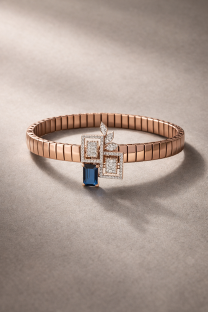 Aurevoir Sapphire Frame Bracelet in Rose Gold & Diamond Pavé