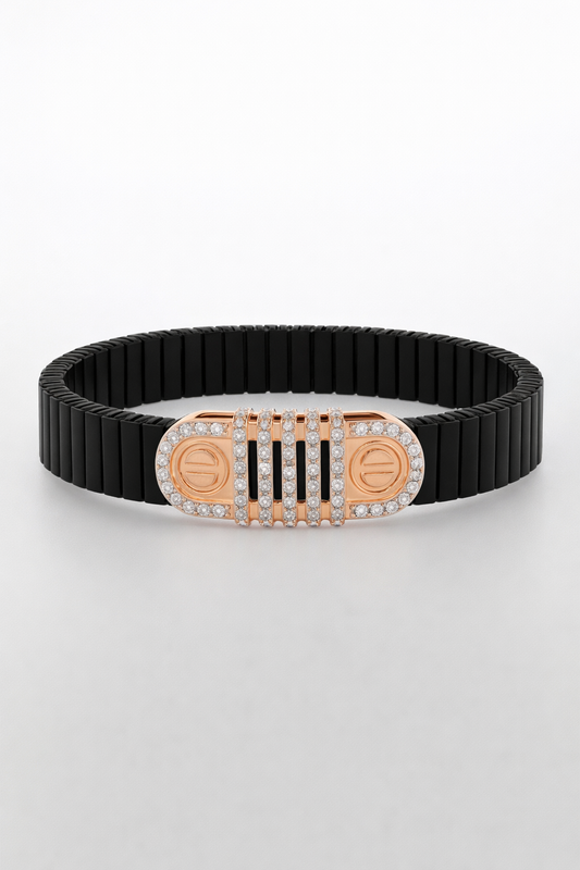 Nocturne Elite Bracelet in Black Enamel with Diamond Crest
