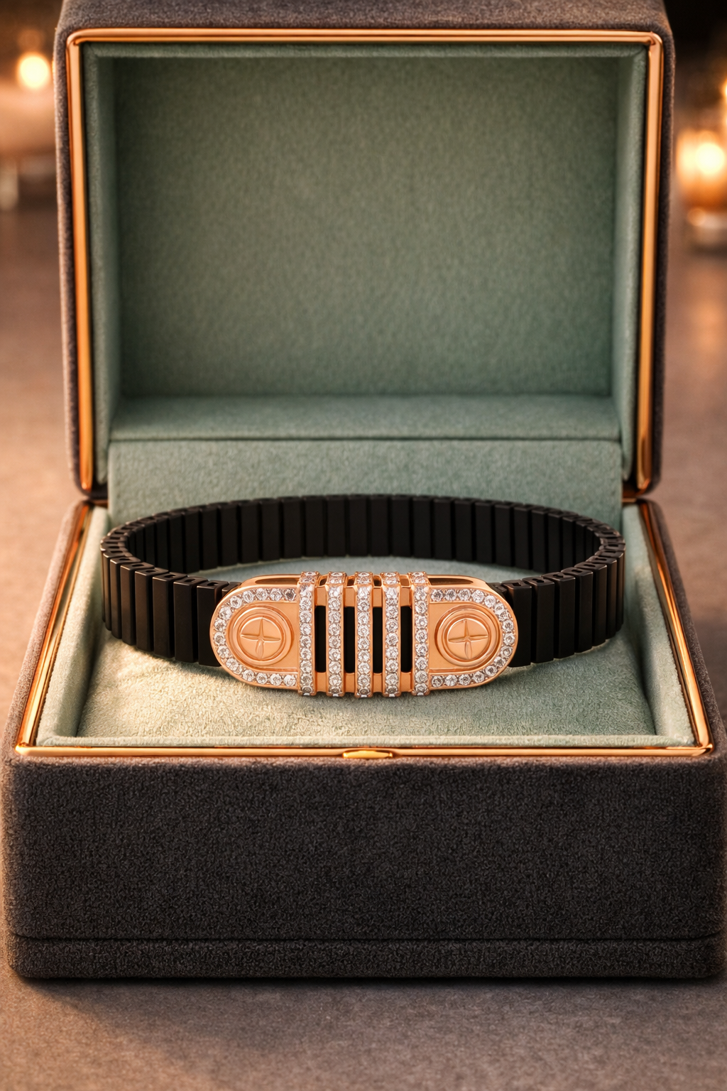 Nocturne Elite Bracelet in Black Enamel with Diamond Crest
