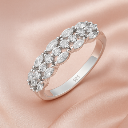 Sparkling Cluster Silver Band Ring with Marquise Stones