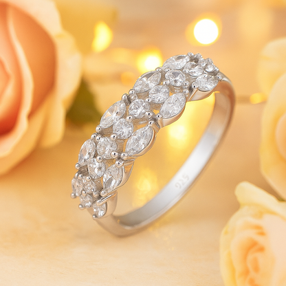 Sparkling Cluster Silver Band Ring with Marquise Stones