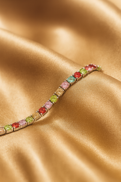 Silver Multicolour CZ Tennis Bracelet for Women