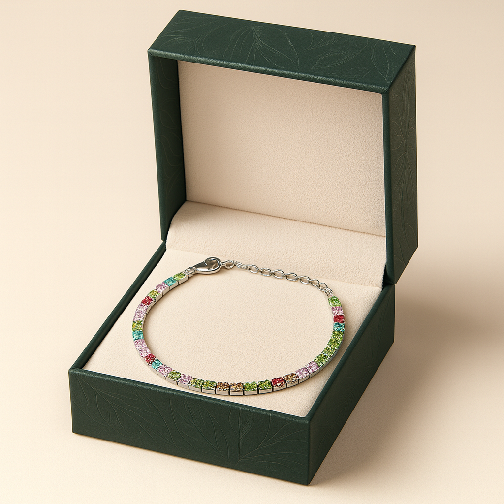 Silver Multicolour CZ Tennis Bracelet for Women