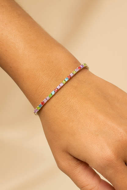 Silver Multicolour CZ Tennis Bracelet for Women