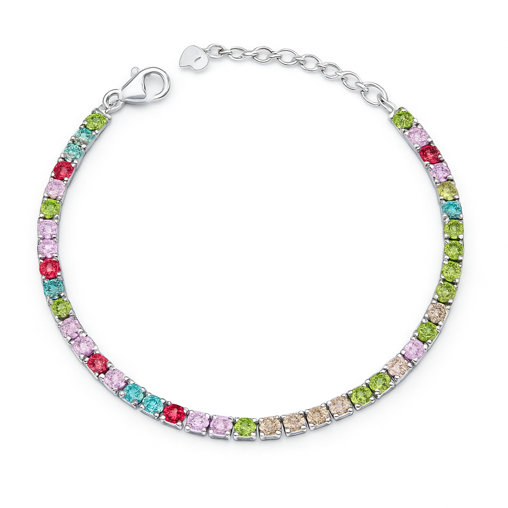 Silver Multicolour CZ Tennis Bracelet for Women