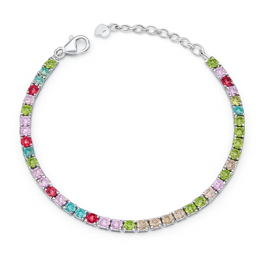 Silver Multicolour CZ Tennis Bracelet for Women
