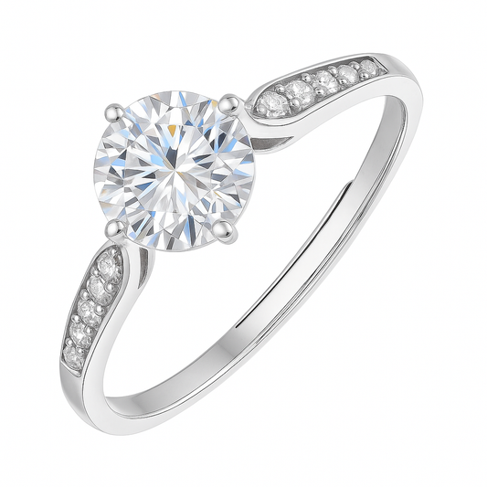 Round Solitaire Ring with Side Accent Crystals