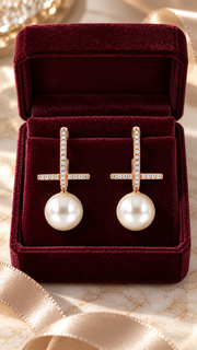 CZ Pearl Drop Earrings - Aaryahi Silver jewellery product photo