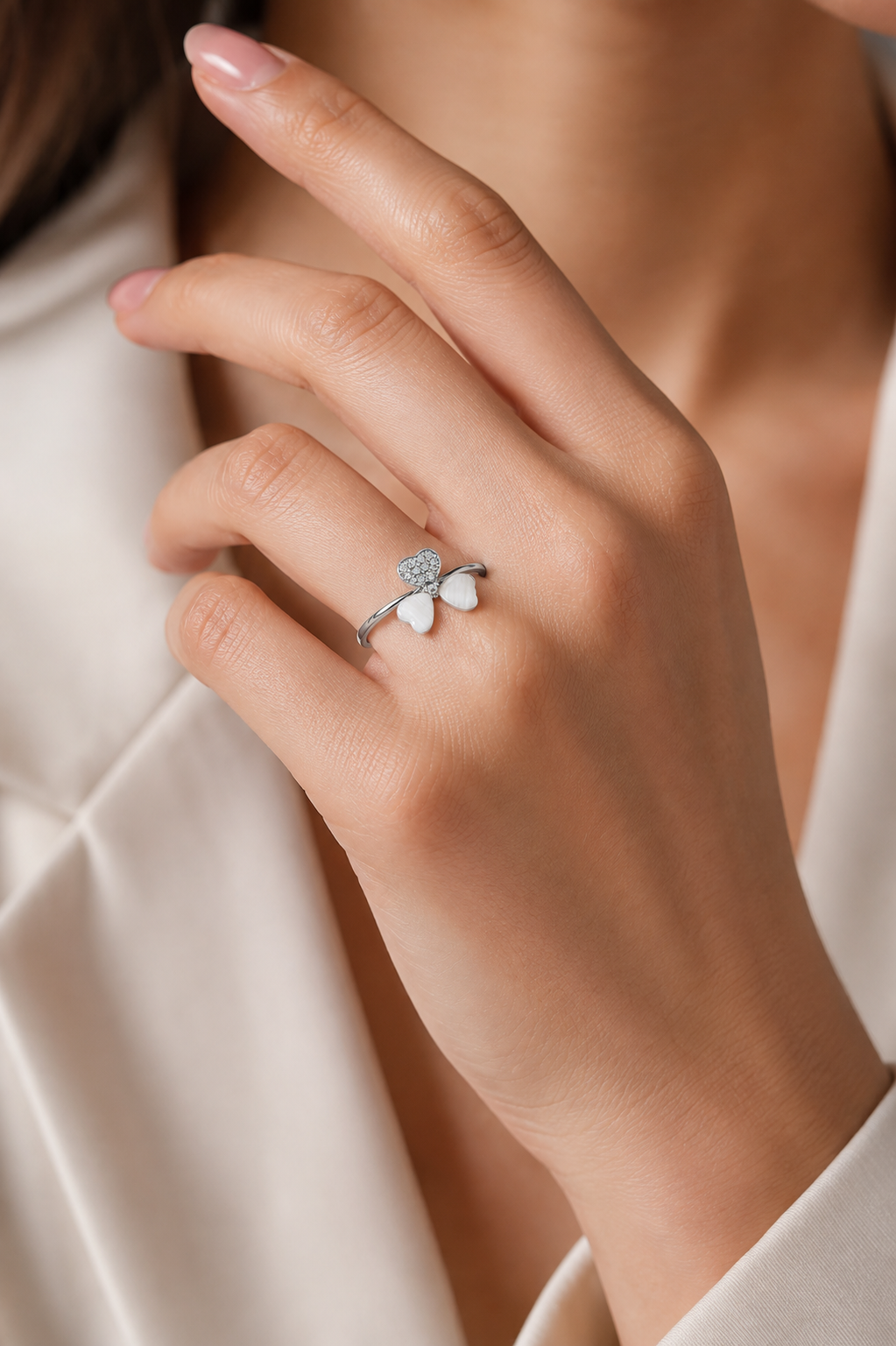 Pearl Butterfly Heart Open Ring