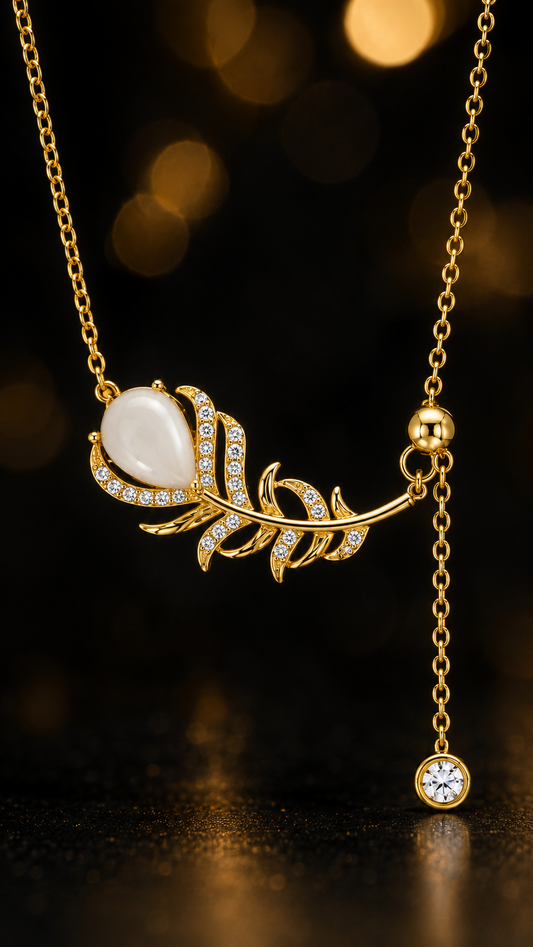 Golden Feather Pearl Necklace