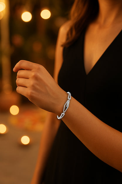 Silver Modern Geometric CZ Bracelet for Women