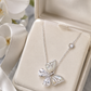 Elegant Silver Butterfly Pearl CZ Pendant Necklace
