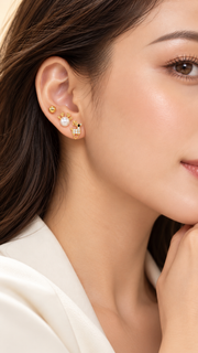 Reindeer, Pearl Antler & Ball Stud Earrings Set - Aaryahi Silver jewellery product photo