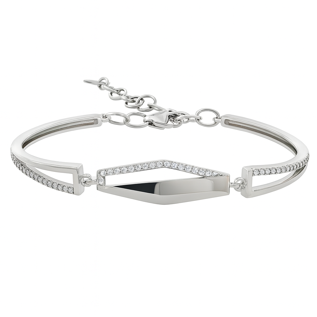 Silver Modern Geometric CZ Bracelet for Women