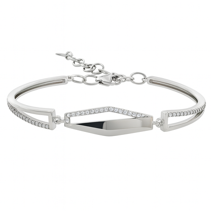 Silver Modern Geometric CZ Bracelet for Women