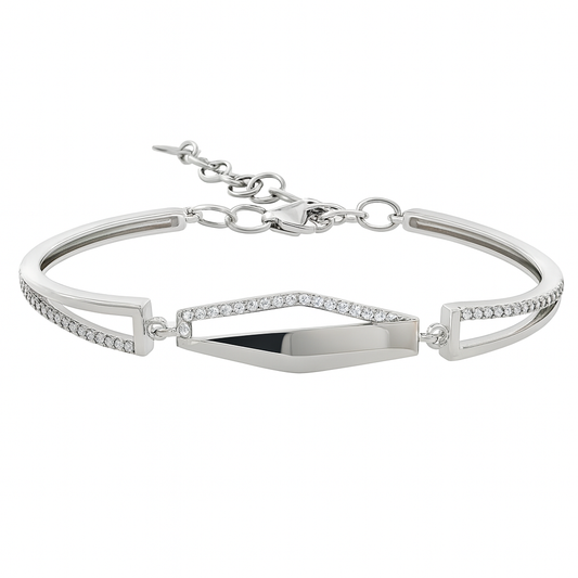 Silver Modern Geometric CZ Bracelet for Women