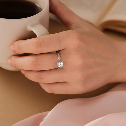 Round Solitaire Ring with Side Accent Crystals