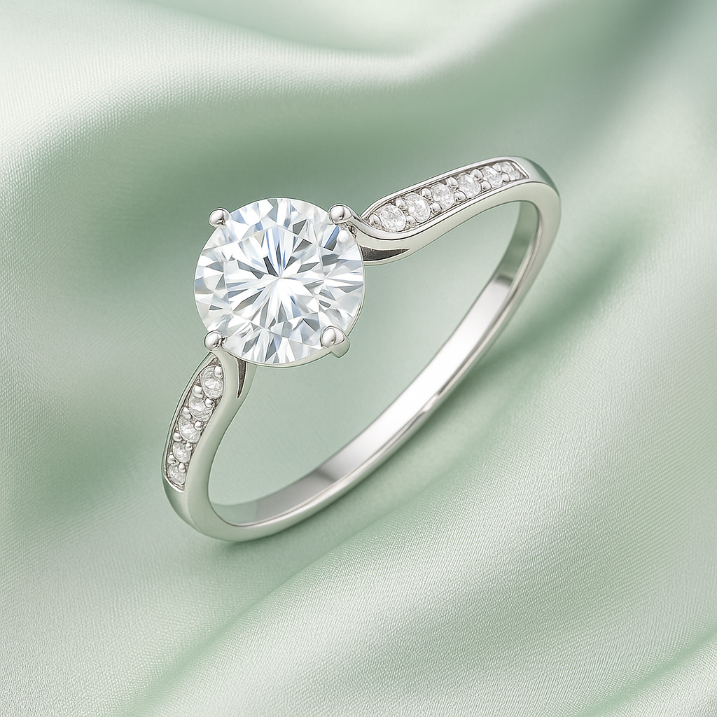 Round Solitaire Ring with Side Accent Crystals