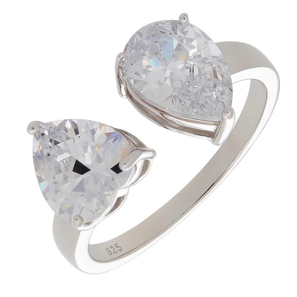 Trendy Double Pear Shaped Open Ring in Sterling Silver