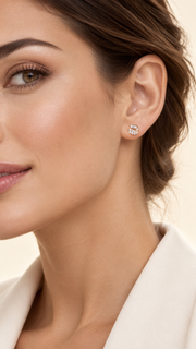 Square Pavé CZ Stud Earrings Set – 3 Pairs - Aaryahi Silver jewellery product photo
