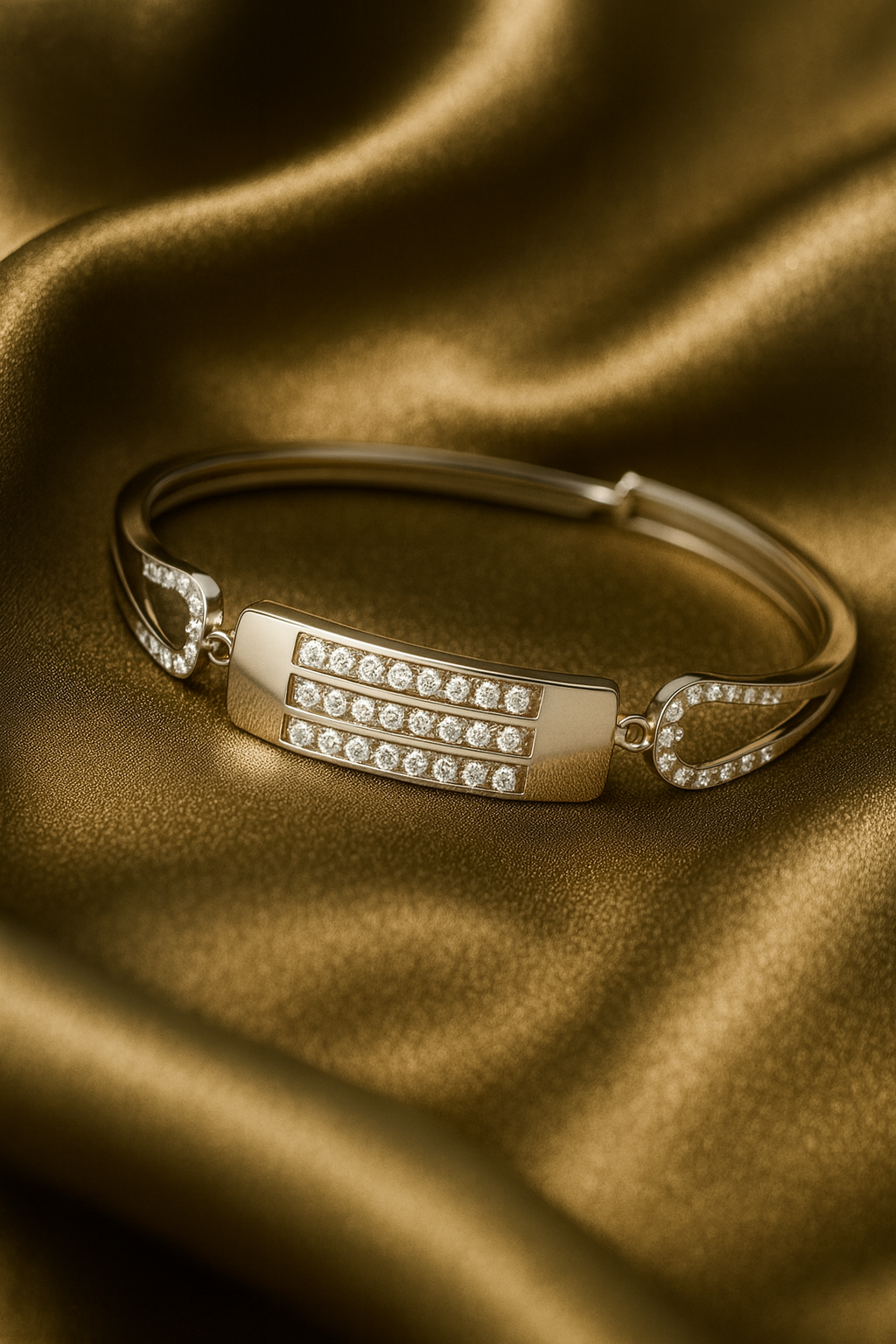 Silver Triple-Row CZ Plate Bracelet with Heart-Cut Sides