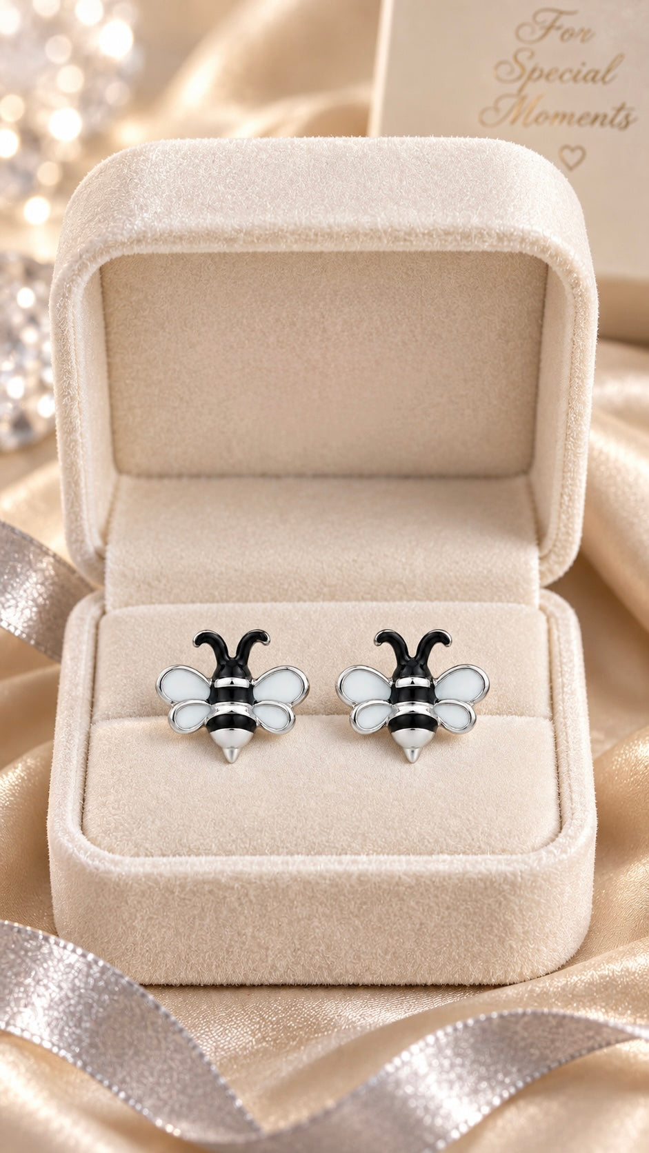 Black White Bee Earrings