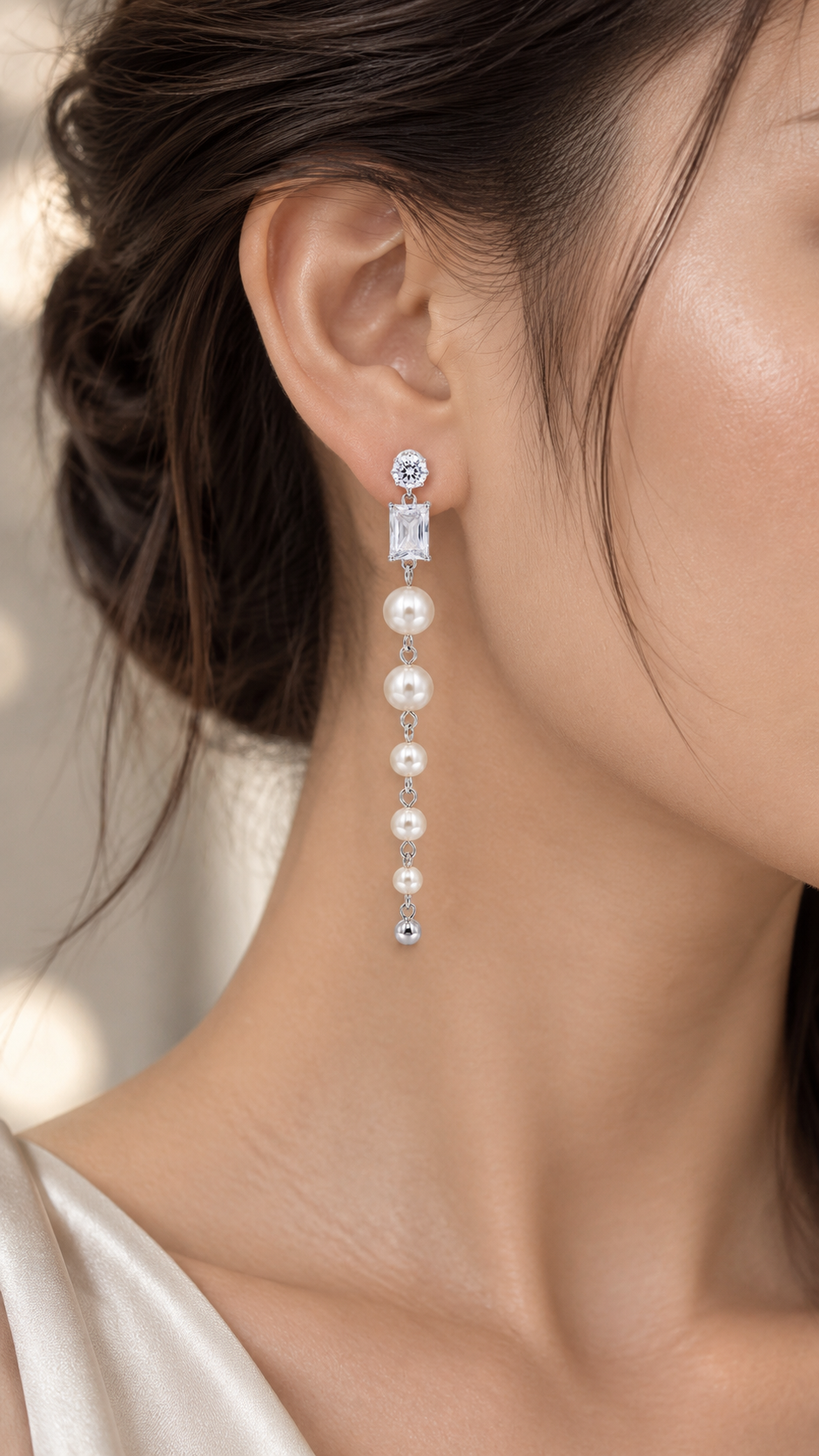 Graduated Pearl Long Drop Earrings