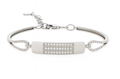 Silver Triple-Row CZ Plate Bracelet with Heart-Cut Sides