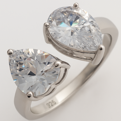 Trendy Double Pear Shaped Open Ring in Sterling Silver