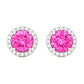 Pink Halo Round Stud Earrings for Women | Sparkling CZ Stone with Diamond-Cut Halo | Daily Wear Elegant Earrings
