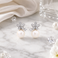 Silver Floral CZ Pearl Drop Stud Earrings for Women