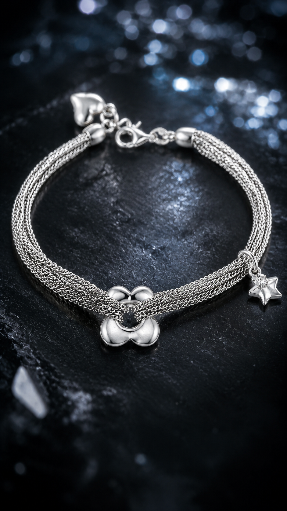 Multi-Strand Chain Bracelet with Flower & Star