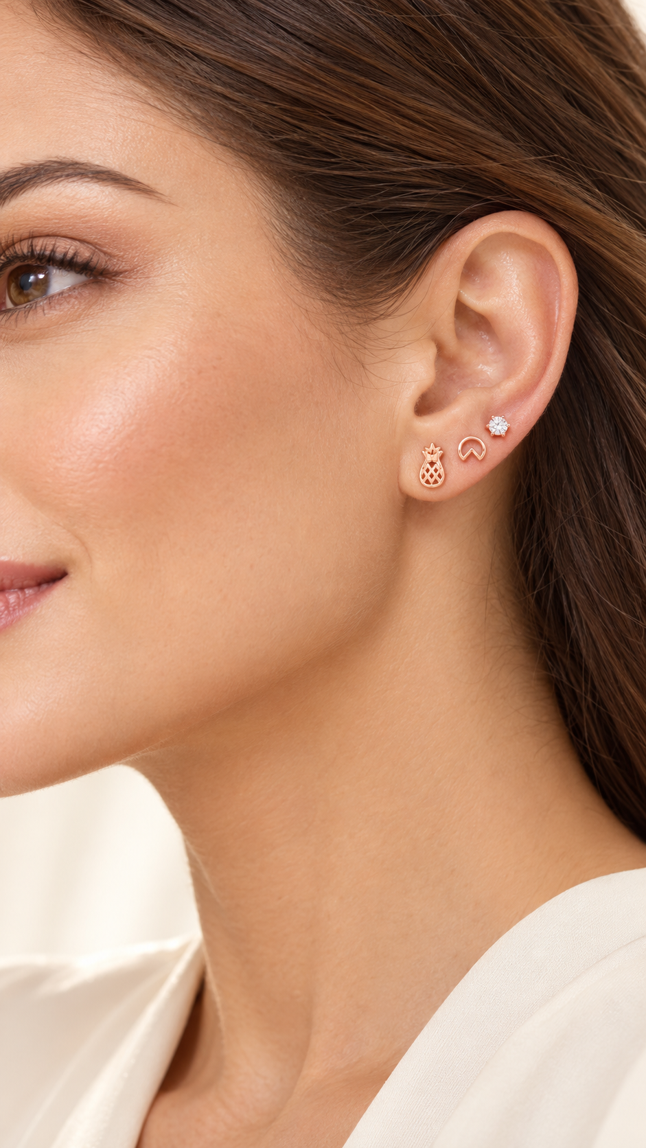 Pineapple, Geometric & Solitaire Stud Earrings Set - Aaryahi Silver jewellery product photo