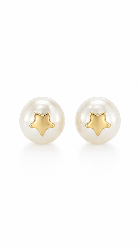 Gold Star Accent Pearl Earrings