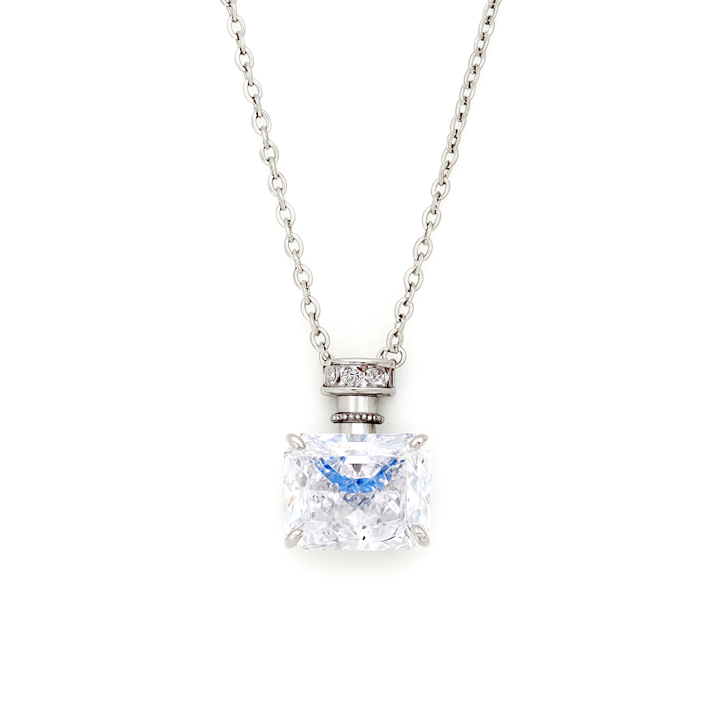 Silver Plated Rectangular Solitaire Pendant Necklace for Women – Elegant CZ Stone Chain