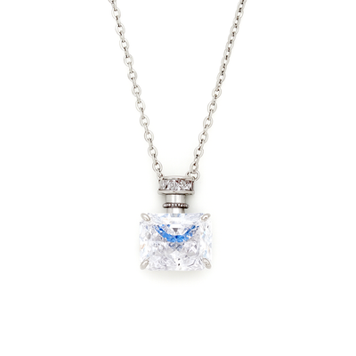 Silver Plated Rectangular Solitaire Pendant Necklace for Women – Elegant CZ Stone Chain
