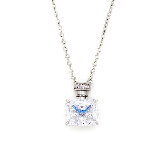 Silver Plated Rectangular Solitaire Pendant Necklace for Women – Elegant CZ Stone Chain