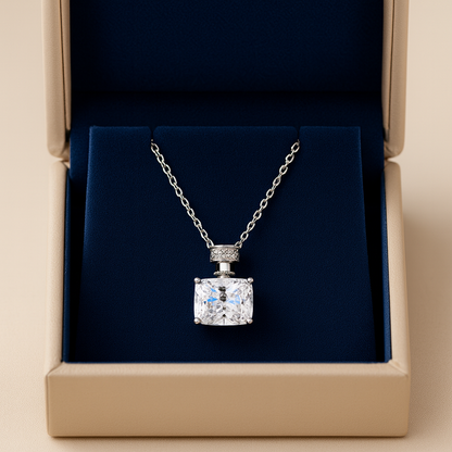 Silver Plated Rectangular Solitaire Pendant Necklace for Women – Elegant CZ Stone Chain