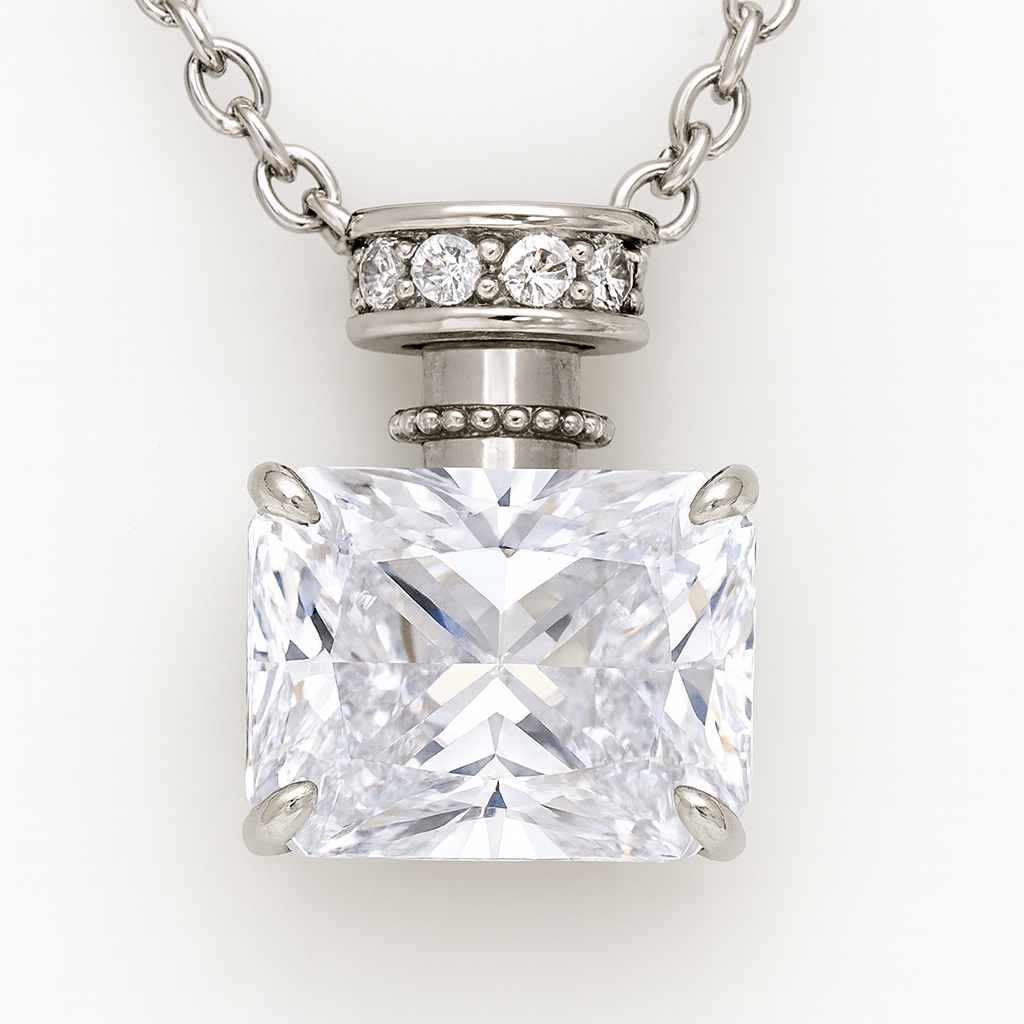 Silver Plated Rectangular Solitaire Pendant Necklace for Women – Elegant CZ Stone Chain