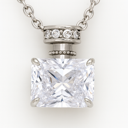 Silver Plated Rectangular Solitaire Pendant Necklace for Women – Elegant CZ Stone Chain