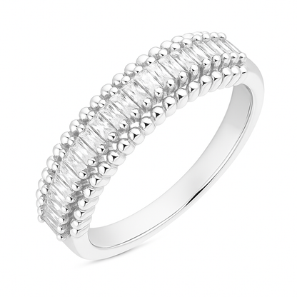 Classic Beaded Edge 925 Silver Ring with Baguette Zircon Stones