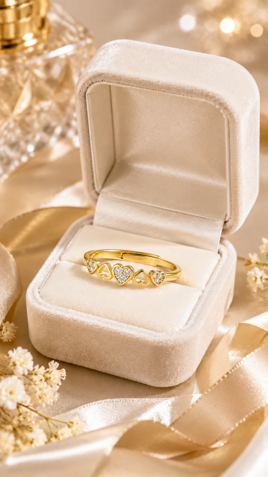 Elegant Gold Heart CZ Open Heart Adjustable Bangle Bracelet for Women