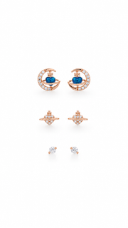 Blue Heart Planet, Heart Saturn & Solitaire Earrings Set - Aaryahi Silver jewellery product photo