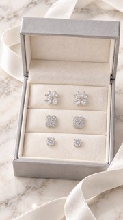Four Heart Clover,Clover Solitaire Stud Earrings Set – 3 Pairs - Aaryahi Silver jewellery product photo