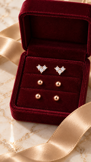 Three Stone Heart & Ball Stud Earrings Set - Aaryahi Silver jewellery product photo