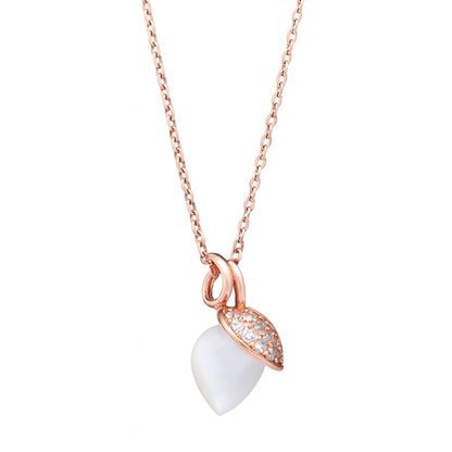 Rose Gold Teardrop Pearl Pendant Necklace for Women – 925 Silver Chain with CZ Crystal Design
