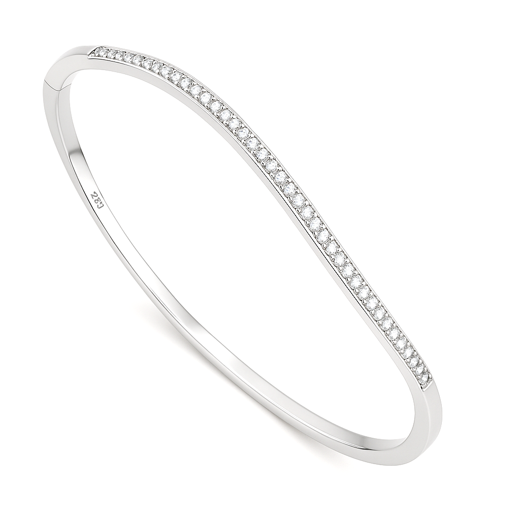 Silver Minimal Slim CZ Line Bangle for Women