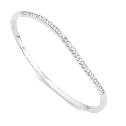 Silver Minimal Slim CZ Line Bangle for Women