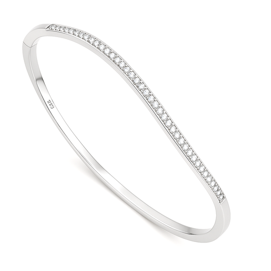 Silver Minimal Slim CZ Line Bangle for Women